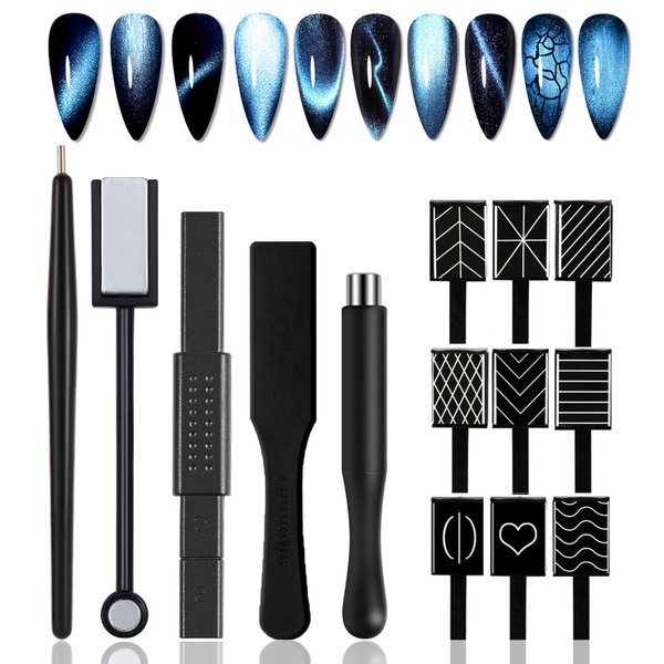 XEAOHESY 14 Pieces Black Cat Eye Magnet for Nails Nail Magnet Tool Magnet Plate Wand Board Magnetic Pen Stripe Nail Magnet Double Ended Magnet Wand Magnet Stick for Cat Eye Gel Nail Polish
