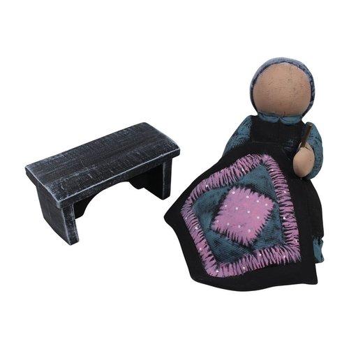 Renovators Supply Manufacturing Amish Family Blue/Multi Ceramic Figurine Amish Girl on Bench 7