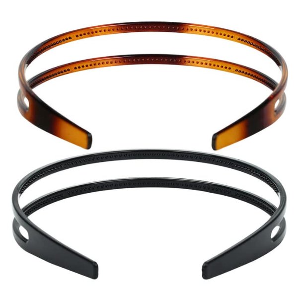 HLLLMX 2 PCS Teeth Comb Hairbands Double Row Headwear Plastic Headbands Women Hard Plastic Headband Non-Slip Hair Hoop Accessory for Women Girls Hair Decorations (Black, Brown)