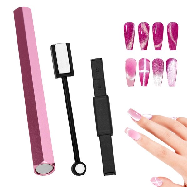 3pcs Cat Eye Magnet Tools for Nails, 3 Designs Double-Ended Strong Nail Magnets for Nail Art Magnet Stick for Manicurist Professional Manicure Salon Home DIY Nail Design Cateye Nail Polish Magnet