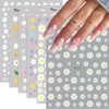 Flower Nail Art Stickers, Floral Daisy Nail Decals 3D Self-Adhesive Pink White Cute Daisy Small Flower Spring Summer Flower Nail Design Manicure Tips Nail Decor Accessories for Women Girls(6Sheets)