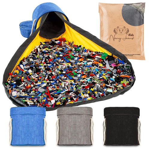 Nany Jeans Toy Storage Organizer and Play Mat for Kids - Collapsible XXL Toy Bag Storage Container for Building Bricks & Blocks - Toy Chest & Organizers with Drawstring Mat for Boys and Girls (Grey)