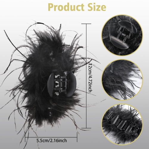 QXUJI 2PCS Feather Hair Claw Jaw Clips, Non-Slip Hair Barrettes Accessory for 1920s Costume, Strong Hair Grip Clamps for Thick Hair, for Women Girls Cosplay Show, Dancing Party, Classic Dress Up