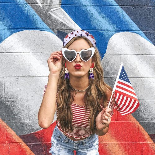 mokkia 4th of July Headband for Women American Flag Star Knotted Headbands Red White and Blue Rhinestone Crystal Top Knot Headbands Patriotic 4th of July Accessories Party Favors (Letter USA)