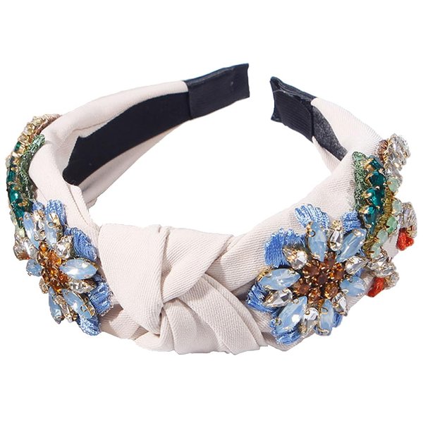 Yusier Baroque Rhinestone Crystal Headbands for Women Embroidered Hair Band Exquisite Hairband Women's Hair Accessories Hair Hoop Available in 5 Colors (Beige)
