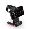 Wireless Desk Charging Stand for Smart Watch, Smart Phones and Earphones with Dual LED Display, Digital Clock and Temperature Monitor, Black Folding Charger