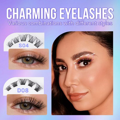 SUMFORMI DIY Lash Extension Kit Natural Eyelash Extension Kit Wispy Lash Clusters Kit Waterproof Single Lashes Extension Kit Natural Look Eyelash Cluster Lash Kit D Curl 8-16MM at Home S04D08(Fluffy)