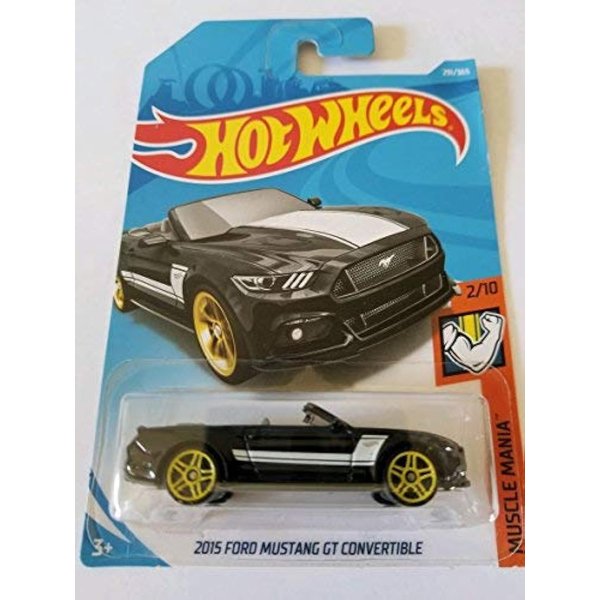 Hot Wheels Muscle Mania 2/10, Black 2015 Ford Mustang GT Convertible 291/365 50TH Anniversary Card