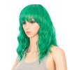 SWACC Short Curly Wavy Bob Wig with Bangs Synthetic Medium Shoulder Length Hair Wig for Women with Wig Cap (Green)