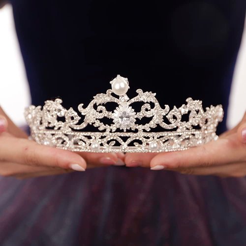 JWICOS Tiaras and Crowns for Women, Pearl Wedding Tiara for Bride, Baroque Queen Crown, Rhinestone Hair Accessories for Birthday Quinceanera Pageant Prom