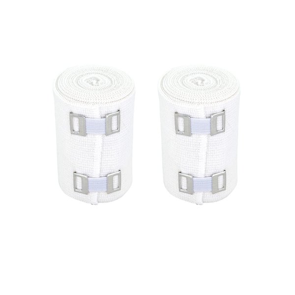 Premium Elastic Bandage Wrap (3" Wide, 2 Pack) - Made of USA Grown Organic Soft Woven Cotton - Metal Clip Fasteners - GT Latex Free Hypoallergenic Compression Roll for Sprains & Injuries