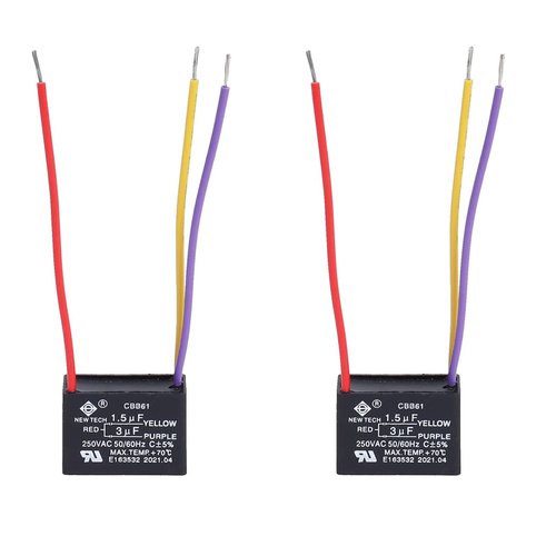 PODOY Ceiling Fan Capacitor 𝟏.𝟓𝐮𝐟+𝟑𝐮𝐟 for CBB61 1.5uf+3uf 3 Wire (Pack of 2)
