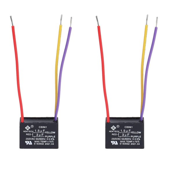 PODOY Ceiling Fan Capacitor 𝟏.𝟓𝐮𝐟+𝟑𝐮𝐟 for CBB61 1.5uf+3uf 3 Wire (Pack of 2)