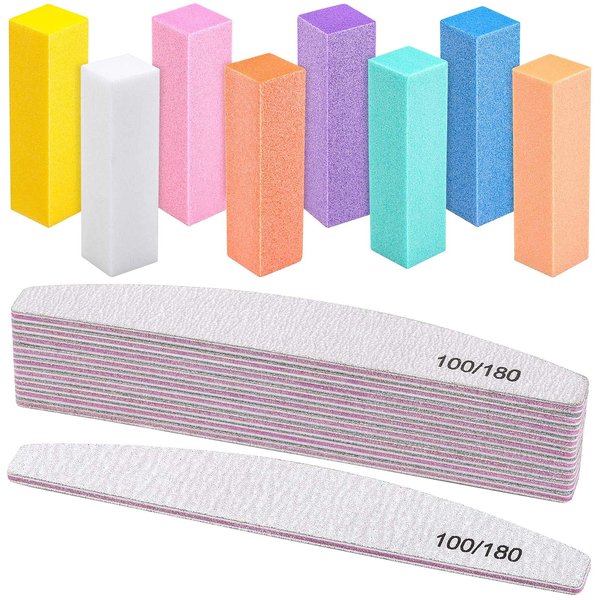 18 Count 100/180 Grit Nail Files and Nail Buffers Set Double Sided Emery Boards Acrylic Files Nail Buffing Kit