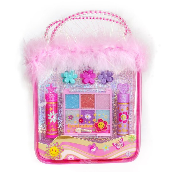 Hot Focus | Kids Makeup Kit for Girls – Stocking Stuffers for Girls, Flower Makeup Set Including Cosmetic Bag, 6 Eyeshadows with Applicator, 2 Lip Balms, 3 Hair Claws, and 1 Vinyl Sticker