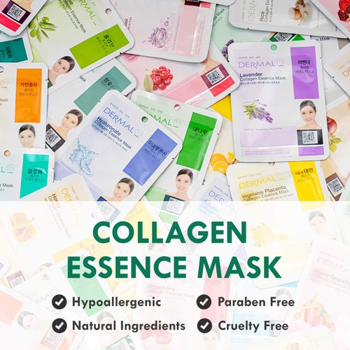DERMAL 16 Combo Pack B Collagen Essence Korean Face Mask - Hydrating & Soothing Facial Mask with Panthenol - Hypoallergenic Self Care Sheet Mask for All Skin Types - Natural Home Spa Treatment Masks