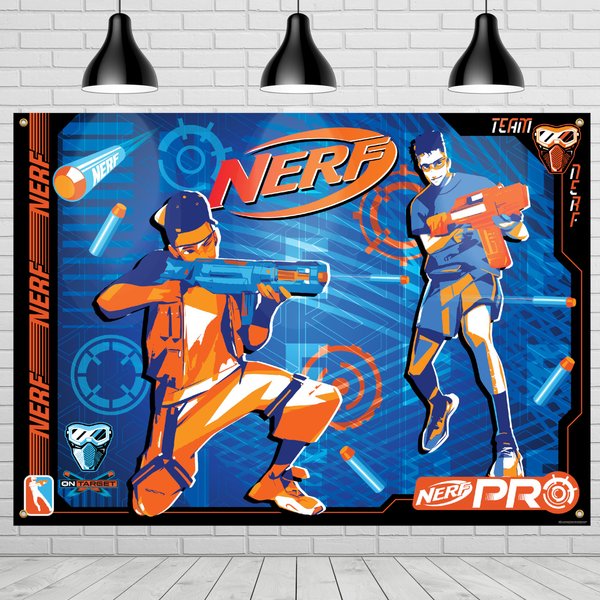 Treasures Gifted Officially Licensed Nerf Backdrop - 4.3ft x 6ft Fabric Nerf Backdrop for Birthday Party - Nerf Birthday Party Supplies - Nerf Party Supplies - Nerf Birthday Decorations
