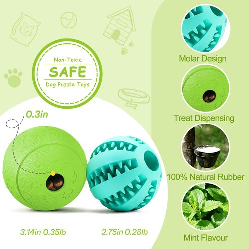 HIPPIH Dog Puzzle Toy 2 Pack, Interactive Dog Toys for Treat Dispensing, Durable Puppy Toys for Teething Small Dogs, Dog Treat Ball for Teeth/Slow Feeder/IQ Training/Playing
