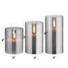 Eywamage Silver Grey Glass Flameless Candles with Remote, Battery Operated Flickering LED Pillar Candles Set of 3
