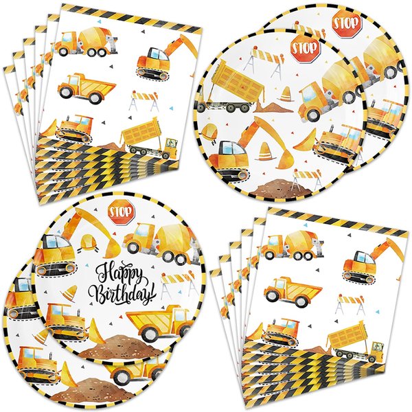 40Pcs Construction Party Supplies 20 Plates + 20 Napkin Construction Birthday Party Decorations Plates
