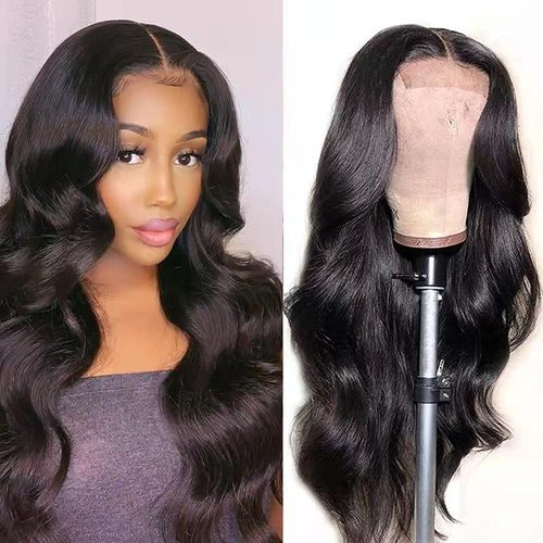 Amella Hair Body Wave Lace Front Wigs Human Hair Pre Plucked with Baby Hair Glueless 150% Density 4x4 Lace Closure Human Hair Wigs for Black Women(16 Inch,Closure Wigs)