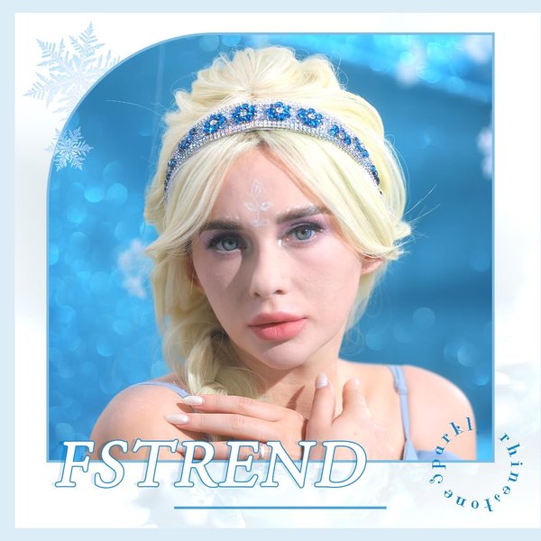 Fstrend Rhinestone Princess Headband Sparkly Crystal Party Headwear Queen Costume Hair Accessories Decoration for Women and Girls (Dark blue crystal)