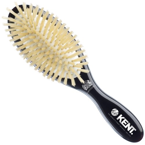 Kent CSGM 7.75" Classic Shine Medium Oval Cushion Straightening Brush and Hair Detangler - Soft White Boar Bristle Hair Brush - Shine Hair Brush and Scalp Scrubber for Mid-Length Fine or Thinning Hair