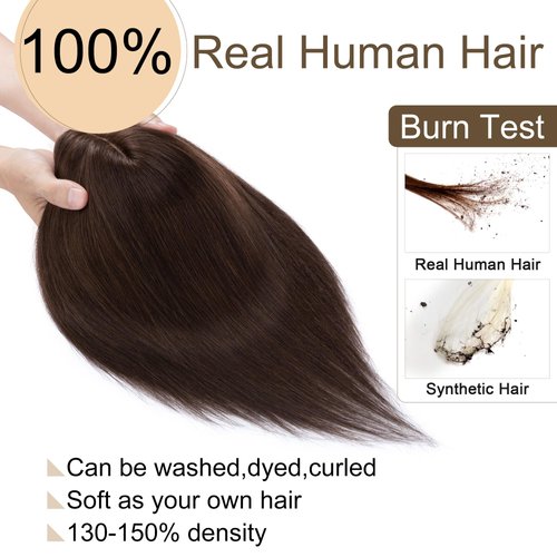 SEGO Hair Toppers for Women Real Human Hair No Bangs 130% Density 10 * 12CM Silk Base 100% Remy Human Hair Clip in Top Wiglet Hair Pieces for Thinning Hair //6 Inch Dark Brown