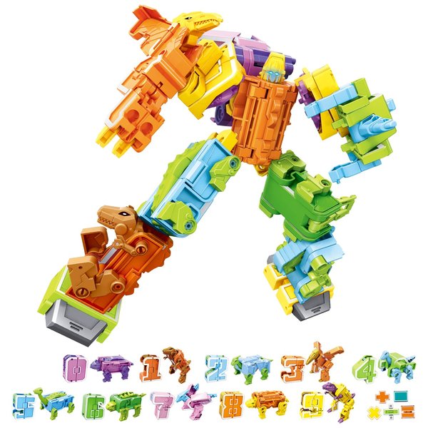 TUNJILOOL Dinosaur Robot Transform Toys for Kids, 20 Packs Dinobots Transforming Number Block Math Toys Gifts for Boys Girls, STEM Learning & Education Toys for Kids