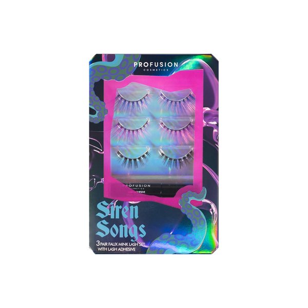 Profusion Cosmetics Sea Witch 3 Pair Faux Mink False Eyelashes Set, Luxurious Hand Made Wispy Lashes for Mesmerizing and Stunning Eye Looks, Unleash Mystical Beauty that Captivates from Day to Night