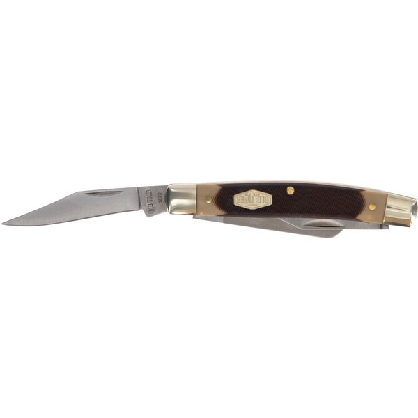 Old Timer 44OT Workmate Traditional Folding Pocket Knife with 4 High Carbon Stainless Steel Blades, Sawcut Handle, and Convenient Size for EDC, Whittling, Camping, Hunting, General Use, and Outdoors , Brown
