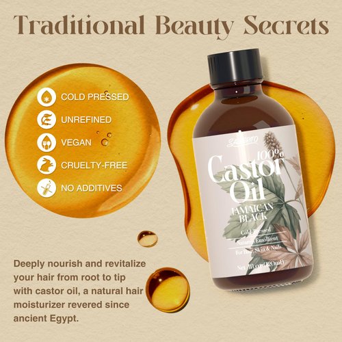 Salubrito 4fl.oz Organic Castor Oil for Eyelashes, Eyebrows, Hair, Skin, 100% Pure & Unrefined, Cold Pressed, Natural Body Oil, Hair Oil, with Lash Brush & Brow Brush Set