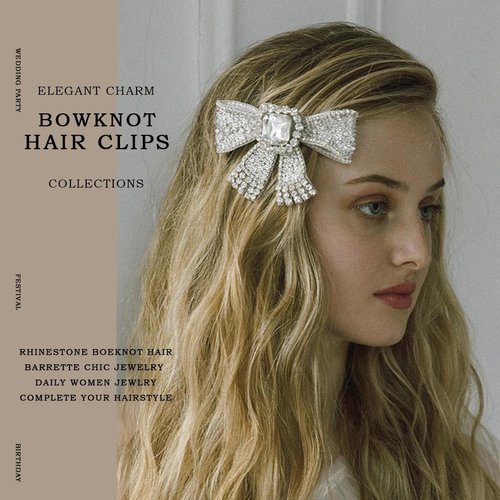 Fdesigner Crystal Bow Hair Clips Wedding Bride Hair Comb Bowknot Hair Barrette Silver Rhinestone Bows Hair Jewelry Sparkly Women Hair Accessories for Party Prom Gift (Clips-Fashion)