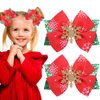 Hair Bows Snowflake Sequins Bow Hair Clips Glitter Hairpin Red Green Christmas Tree Ribbon Hand Print Hair Clips Toddler Girls Kids Bow Claw Clips for Thick Thin Hair Decor Xmas Party 2PCS