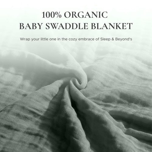 Sleep & Beyond 100% Organic Baby Swaddle Blanket Eco-Friendly and Comfortable Baby Swaddle Blanket for Peaceful Sleep - 47x47 Inch - Green Tea