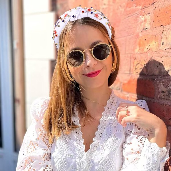 CEALXHENY 4th of July Headbands Accessories for Women American Flag Star USA Headbands Rhinestone Red White and Blue Patriotic Knotted Headbands Fourth of July Hair Accessories Outfits (USA-White 2)