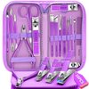 Manicure Set 16Pcs Professional Stainless Steel Pedicure Kit Mens Grooming Kit Fingernail & Toenail Clippers Set Manicure Kit with Luxurious Travel Bag, Sharp Nail Scissors and Clipper (Purple)