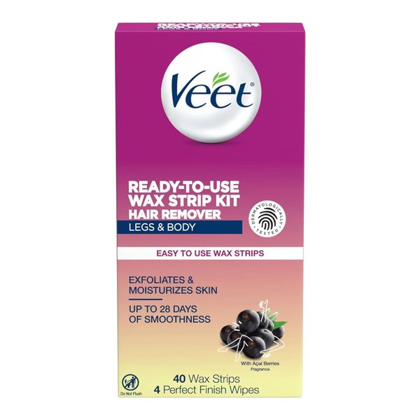 Veet Leg and Body Hair Remover Cold Wax Strips, 40 ct