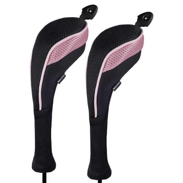 Andux 2 Pack Long Neck Golf Hybrid Club Head Covers Dial No. Tag CTMT-01 Black/Pink