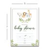 Set of 25 Safari animals baby shower invitations with envelopes. Boy or girl watercolor baby shower party invites featuring greenery, rhino, giraffe, elephant and lion. Simple and elegant theme