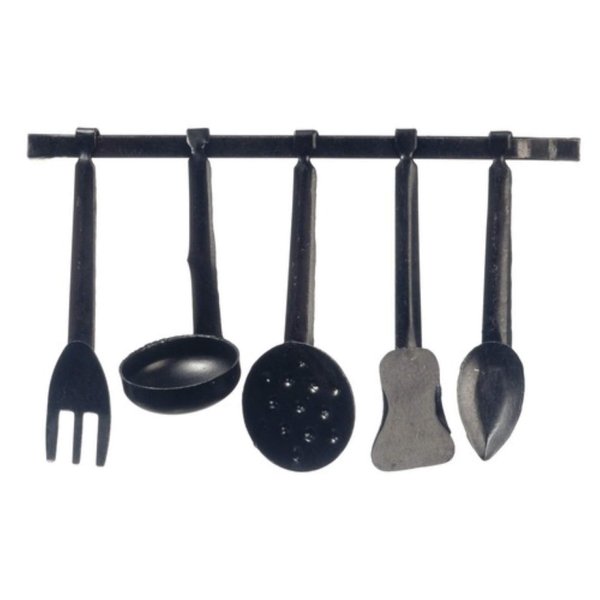 Dollhouse Miniature Black Metal Utensils with Hanger