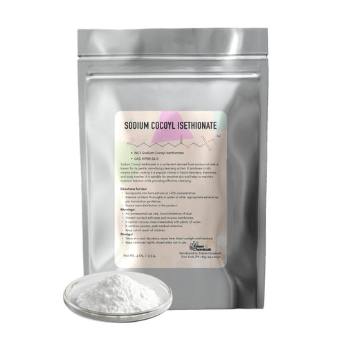 Sodium Cocoyl Isethionate Powder - Cosmetic Grade - 4 Oz / 113 g - Mild Surfactant for Soap Making, Lotion Making, DIY Cosmetics, Haircare, Bath Bomb Making - SCI Powder by Talsen Chemicals