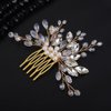 Teyglen Bridal Crystal Hair Comb Gold Rhinestone Pearl Wedding Hair Comb Hair Accessories for Bride Wedding Headpiece Boho Crystal Hair Piece for Women Girls (Gold)