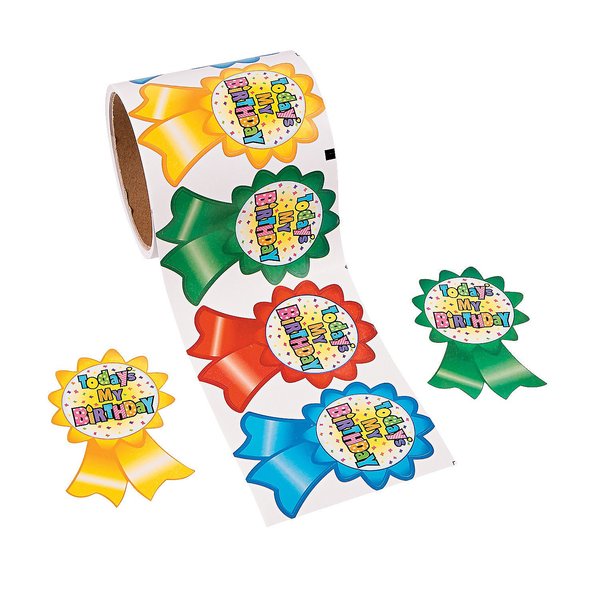 Fun Express "Today's My Birthday!" Roll Stickers (100 Piece) Classroom & DayCare Birthday Supplies, Party Favors & Decorations