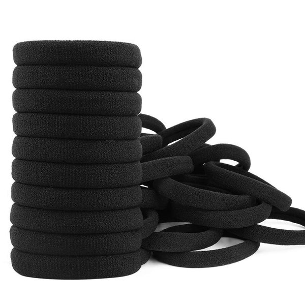 100PCS Black Hair Ties for Women Girls, Seamless Cotton Bands for Thick Thin Hair, Soft Ponytail Holders, No Crease No Damage Hair Elastics Hair Bands (1.6 Inch in Diameter)