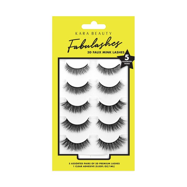 KARA BEAUTY FABULASHES 5 PAIRS ASSORTED Multi-pack 3D Faux Mink False Eyelashes - Style KA5205