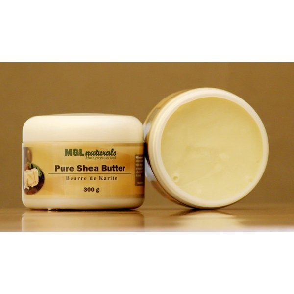 MGL Naturals Unrefined African Shea Butter Ivory whipped, 100% Raw, Organic | Apple and honeysuckle scented. Moisturizing body and hair butter from Ghana. 11 oz / 300g