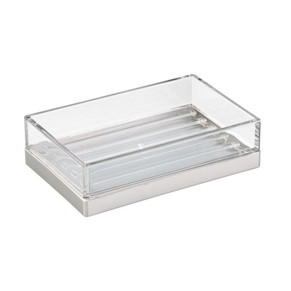 iDesign Clarity BPA-Free Plastic Bar Soap Dish-5" x 3.25" x 1.34", Clear/Brushed Nickel, 18-Inch by 16-Inch