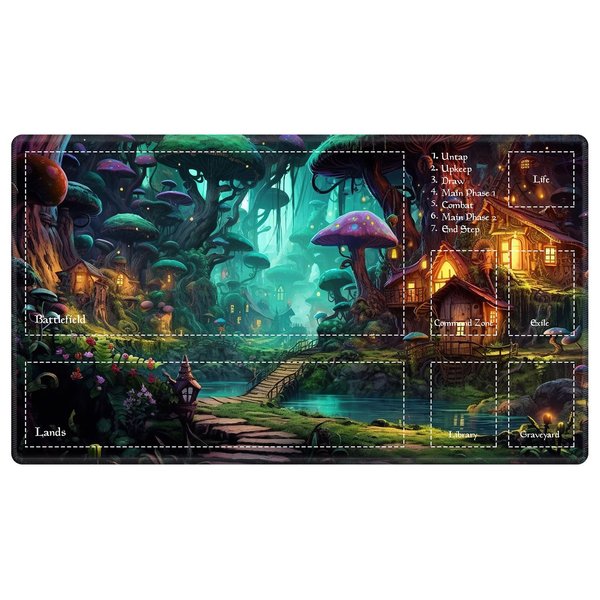 EDGFRTOIO Playmat with Zones for MTG Card Game Playing, Game Mats Tabletop Magic Play Mats 24"x14" Commander Deck Gaming Desk Duel Mat Card Gameplay Mats for Beginner, Fairy Forest Mushroom