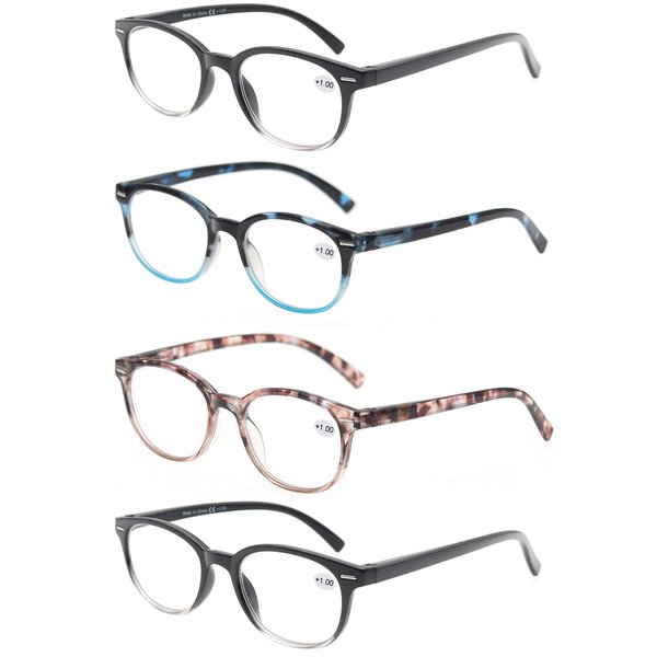 OLOMEE Reading Glasses Women Round Readers Glasses +1.75 for Small Head/Petite Face Cheaters W/Lightweight&Comfortable Fit 4 Pack